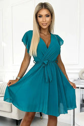 Numoco chiffon pleated cocktail dress with neckline  Adomoo